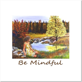 Woman girl seated by forest pond zen yoga buddhism Posters and Art